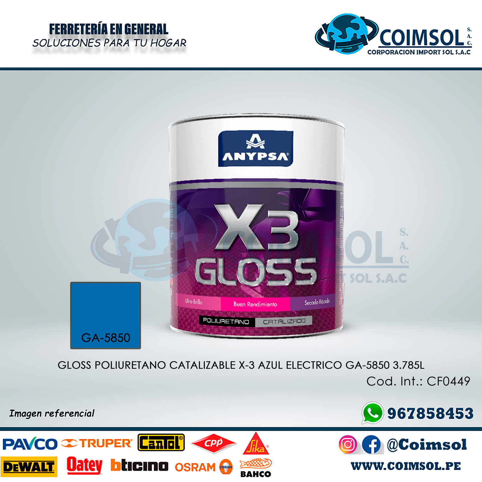 Pintura Gloss X Poliuretano Catalizable Azul Electrico Ga